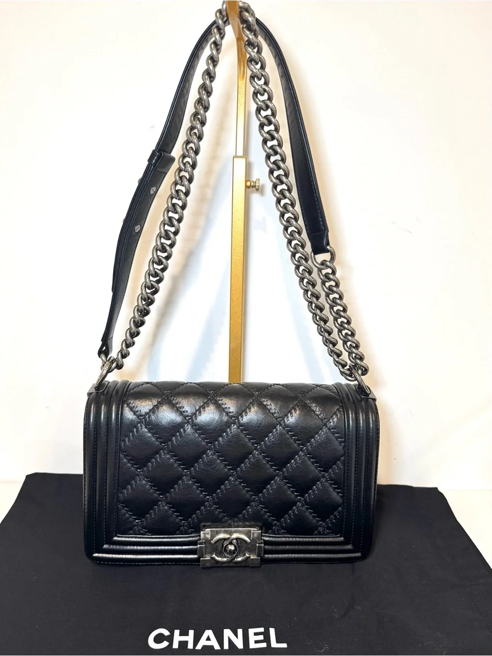 Chanel Quilted Medium Boy Bag In Black Calfskin Leather W Ruthenium Hardware